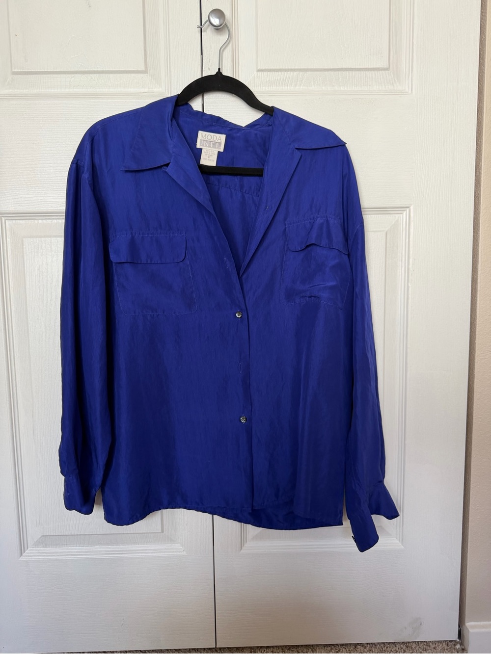 Moda International Royal Blue Silk Button-Front Blouse